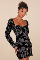 Simply Decadent Black Floral Velvet Burnout Bustier Mini Dress