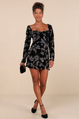 Simply Decadent Black Floral Velvet Burnout Bustier Mini Dress