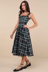 Dola Black Multi Plaid Sleeveless Bustier Midi Dress