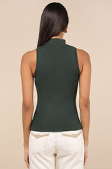 Seasonal Sophistication Green Ribbed Mock Neck Sweater Tank Top