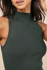 Seasonal Sophistication Green Ribbed Mock Neck Sweater Tank Top