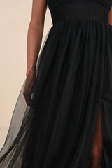 Convincingly Graceful Black Tulle Sleeveless Maxi Dress