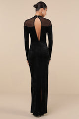 Exemplary Allure Black Velvet Mock Neck Long Sleeve Maxi Dress