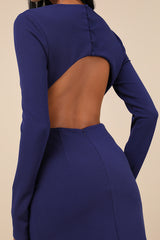 Flawless Esteem Royal Blue Long Sleeve Cutout Column Maxi Dress