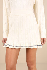 Studious Charm Ivory and Heather Grey Cable Knit Mini Skirt