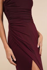 Epitome of Allure Purple Mesh Strapless Ruched Maxi Dress