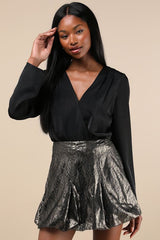 Majorly Glam Gold and Black Lace Bubble-Hem Mini Skirt