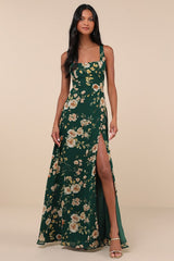 Remarkable Arrival Emerald Green Floral Sleeveless Maxi Dress
