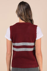 Guria Maroon and Grey Striped Sweater Vest