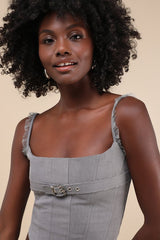 Perfect Bustier Ever Grey Ruffled Buckle Lace-Up Bustier Top