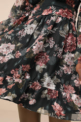 Truly Adorable Green Floral Burnout Balloon Sleeve Mini Dress