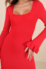 Cozy Outlook Red Long Sleeve Sweater Mini Dress