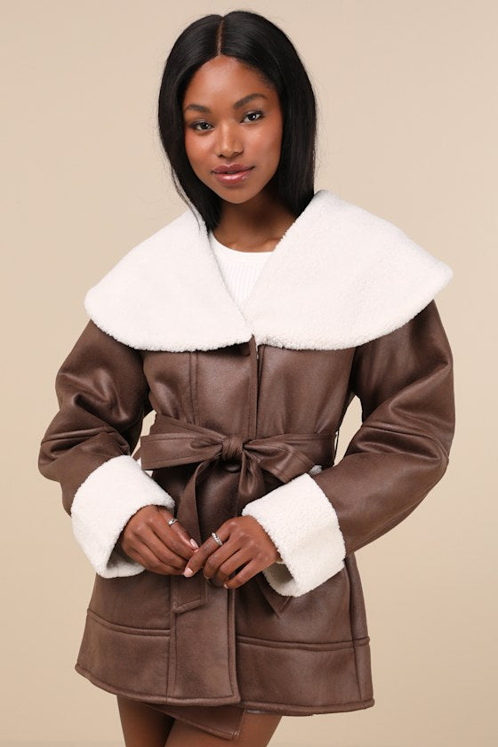 Paris Brown and White Oversized Shearling Jacket