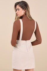 Embracing Autumn Cream Corduroy Pinafore Mini Dress