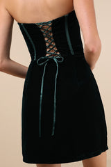 Poised Favorite Emerald Velvet Bustier Strapless Mini Dress