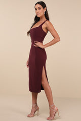 Vibrant Allure Plum Square Neck Sleeveless Bodycon Midi Dress