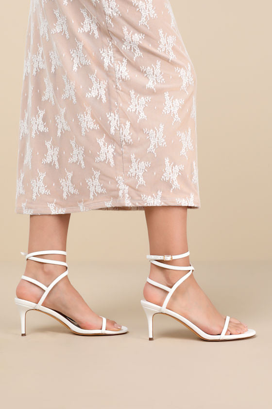 Sydd White Ankle Wrap Low Heel Sandals