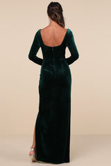 Forever Sensational Emerald Velvet Long Sleeve Maxi Dress