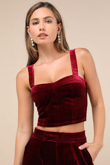 Sneak Peak Burgundy Velvet Bustier Crop Top