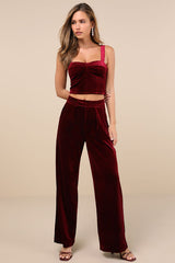 Sneak Peak Burgundy Velvet Bustier Crop Top