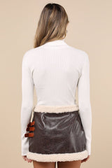 Flirty in Fall Dark Brown Vegan Leather Faux Fur Mini Skirt