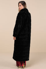 Fantastically Cozy Black Quilted Faux Fur Long Coat