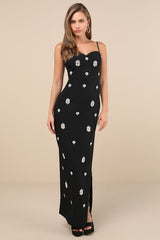 Completely Regal Black Rhinestone Sleeveless Column Maxi Dress