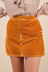 Splendid Mood Golden Yellow Velvet High-Rise Mini Skirt