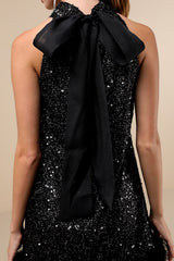 Magnetic Darling Shiny Black Sequin Feather Shift Mini Dress