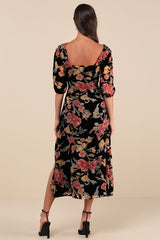 Gloriously Chic Black Floral Burnout Short Sleeve Midi Dress