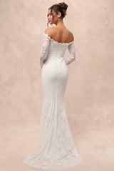Beloved Promise White Lace Off-the-Shoulder Mermaid Maxi Dress