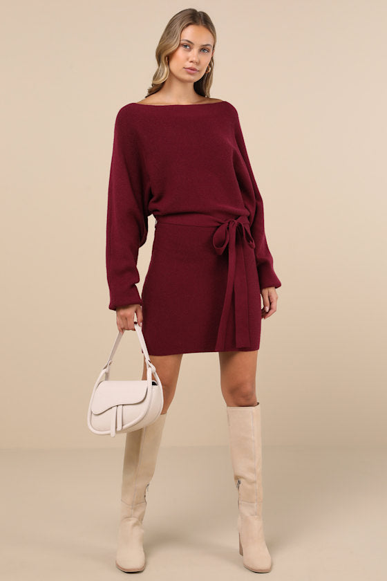Modern Comfort Plum Purple Dolman Sleeve Mini Sweater Dress