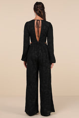 Ravishing Marvel Black Burnout Floral Cutout Wide-Leg Jumpsuit