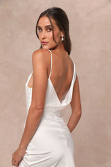 Unforgettable Adoration White Satin Asymmetrical Maxi Dress