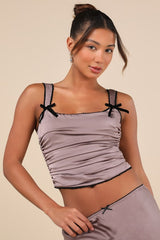 Stan Taupe Satin Ruched Crop Top
