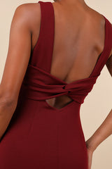 Love In Your Eyes Wine Red Knotted Mermaid Maxi Dress
