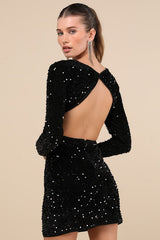 Marvelous Radiance Black Sequin Cutout Long Sleeve Mini Dress