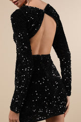 Marvelous Radiance Black Sequin Cutout Long Sleeve Mini Dress