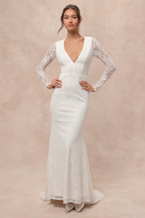 Emmersyn White Lace Backless Maxi Dress