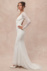 Emmersyn White Lace Backless Maxi Dress