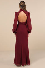 Graceful Entrance Plum Purple Long Sleeve Backless Maxi Dress