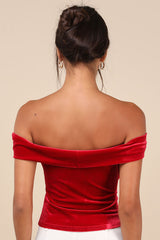 Ideal Attraction Red Velvet Off-the-Shoulder Top