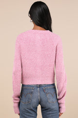 Coziest Crush Pink Marled Heart Button Cardigan
