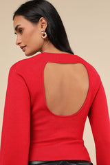 Modern Detail Red Cutout Bell Sleeve Sweater Top