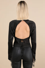 Luxury Sweetness Black Satin Backless Top