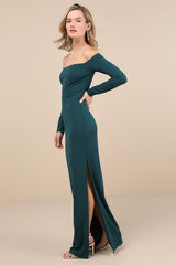 Stunning Excellence Emerald Off-the-Shoulder Maxi Dress