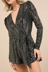Bettie Gold Metallic Long Sleeve Romper