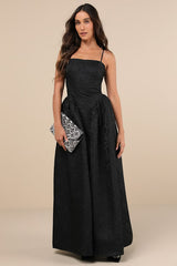 Gorgeous Extravagance Black Floral Jacquard Maxi Dress