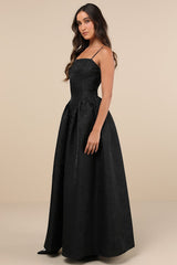 Gorgeous Extravagance Black Floral Jacquard Maxi Dress