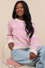 Delightful Weather Pink and Lilac Pullover Sweater
